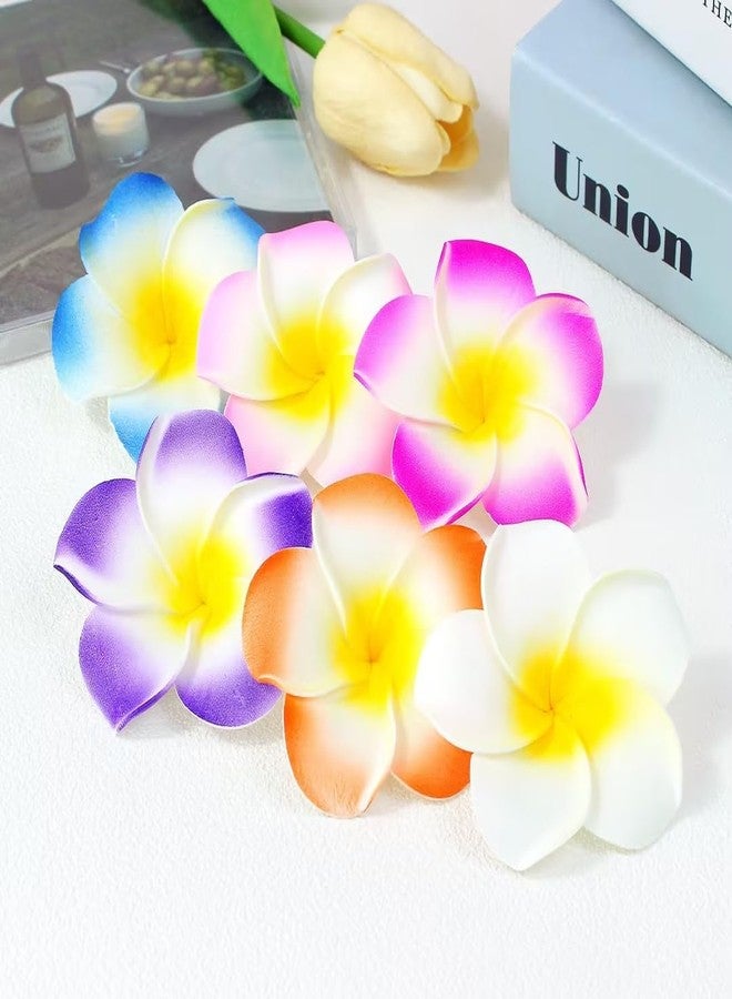 DPWOUM 2Pcs White and Pink Hawaiian Frangipani Plumeria Foam Head Flower Party Beach Hair Clip Hair Clips Hair Accessories(7cm) - Image 4